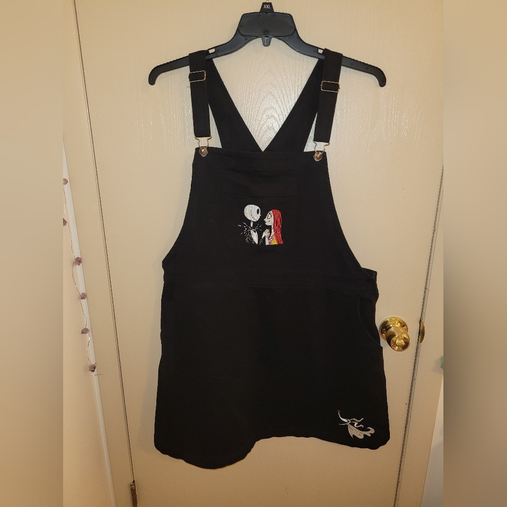 Black Embroidered Pinafore Mini Dress with Character Motif